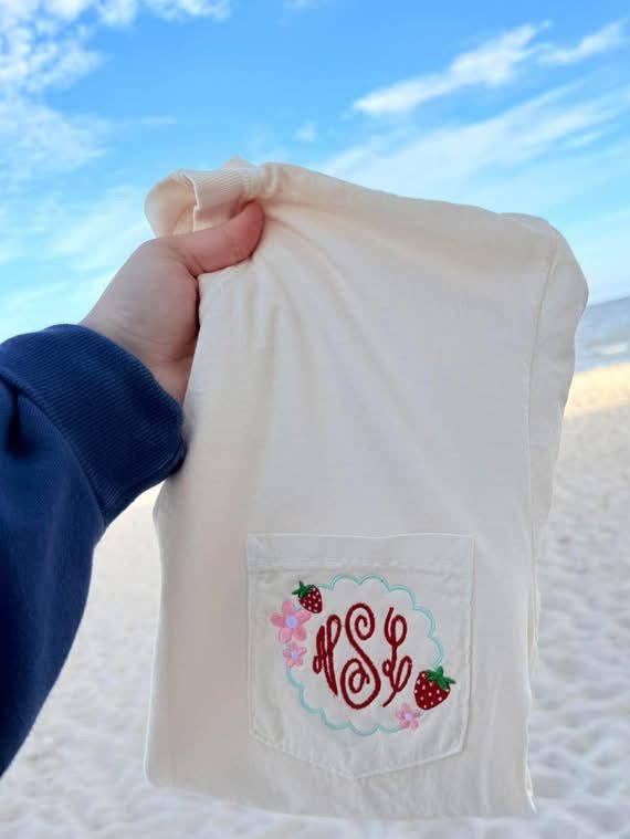 Strawberry Flower SPRING47 Embroidery Pocket Unisex T-shirt, Sweatshirt, Hoodie, Long Sleeve Tee - T-Shirt, Sweatshirt, Hoodie