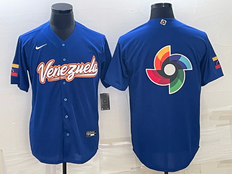 Men's 2023 World Baseball Classic Venezuela Blue Jersey baseball jersey product view 1