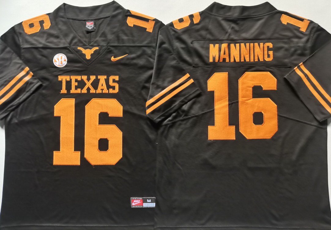 Men's Texas Longhorns Arch Manning Black Player Jersey sports jersey product view 1