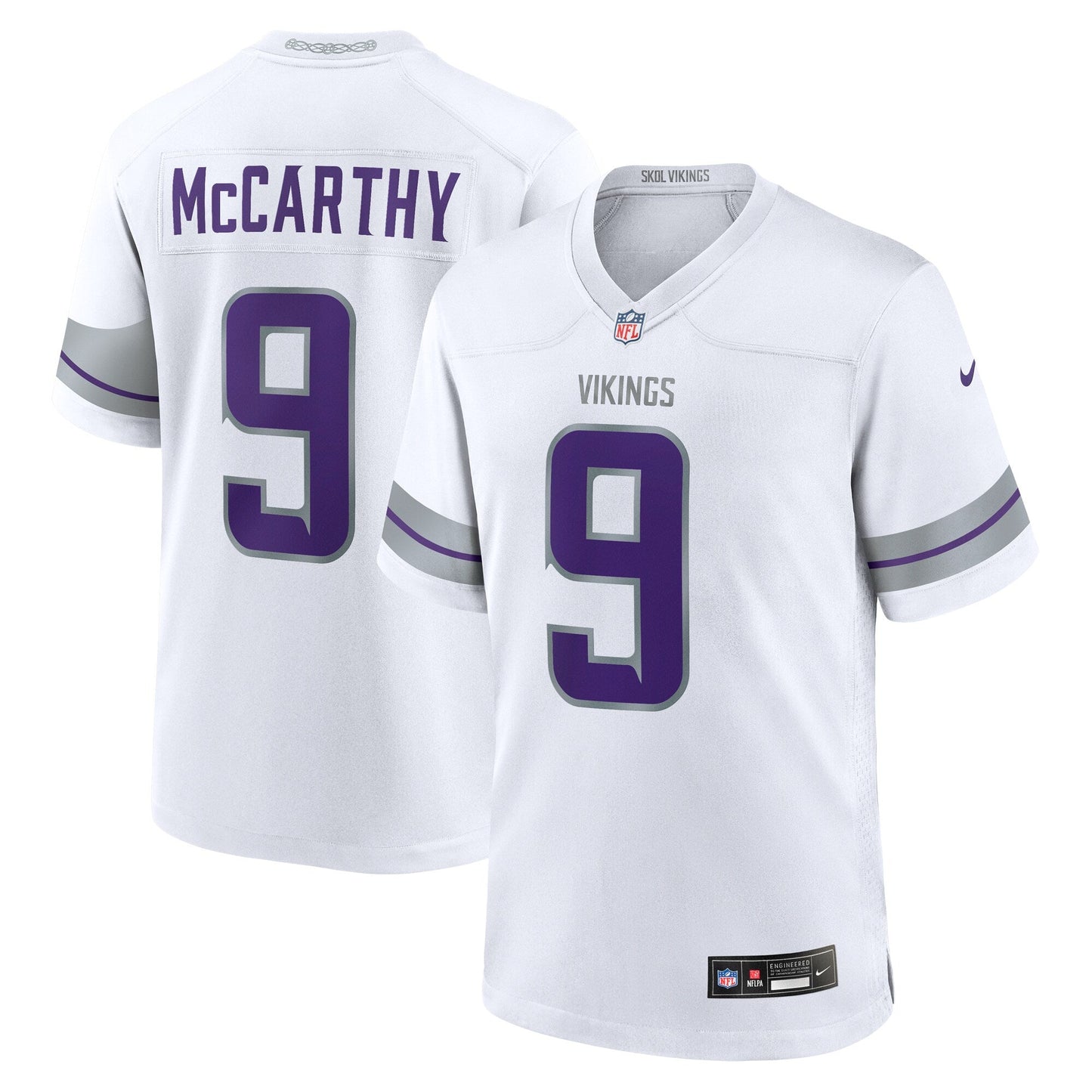 J.J. McCarthy Minnesota Vikings Alternate Game Jersey - White football jersey product view 1