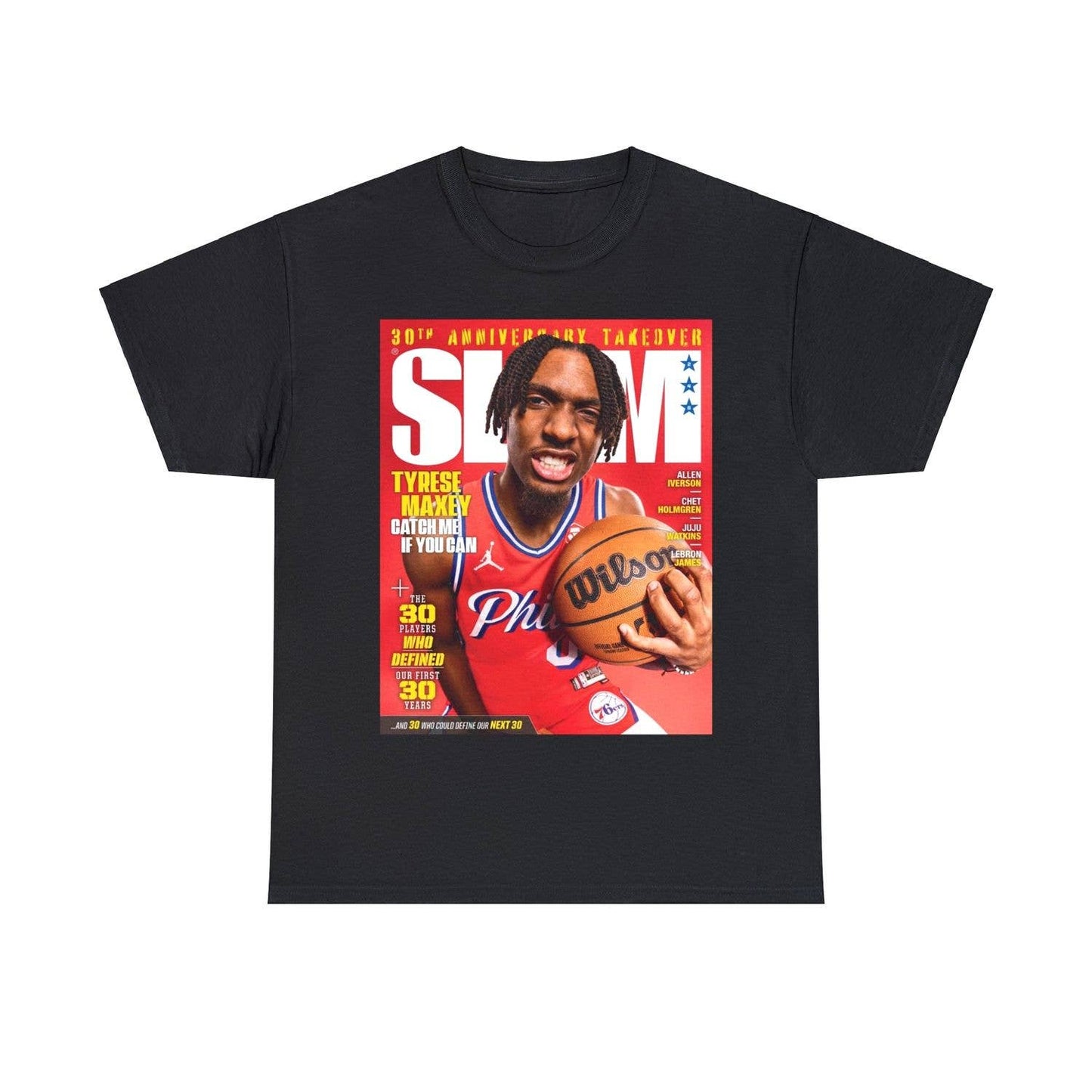 Tyrese Maxey Philadelphia 76Ers Nba Slam Cover Graphic Tee Unisex T-shirt, Sweatshirt, Hoodie, Long Sleeve Tee - T-Shirt, Sweatshirt, Hoodie