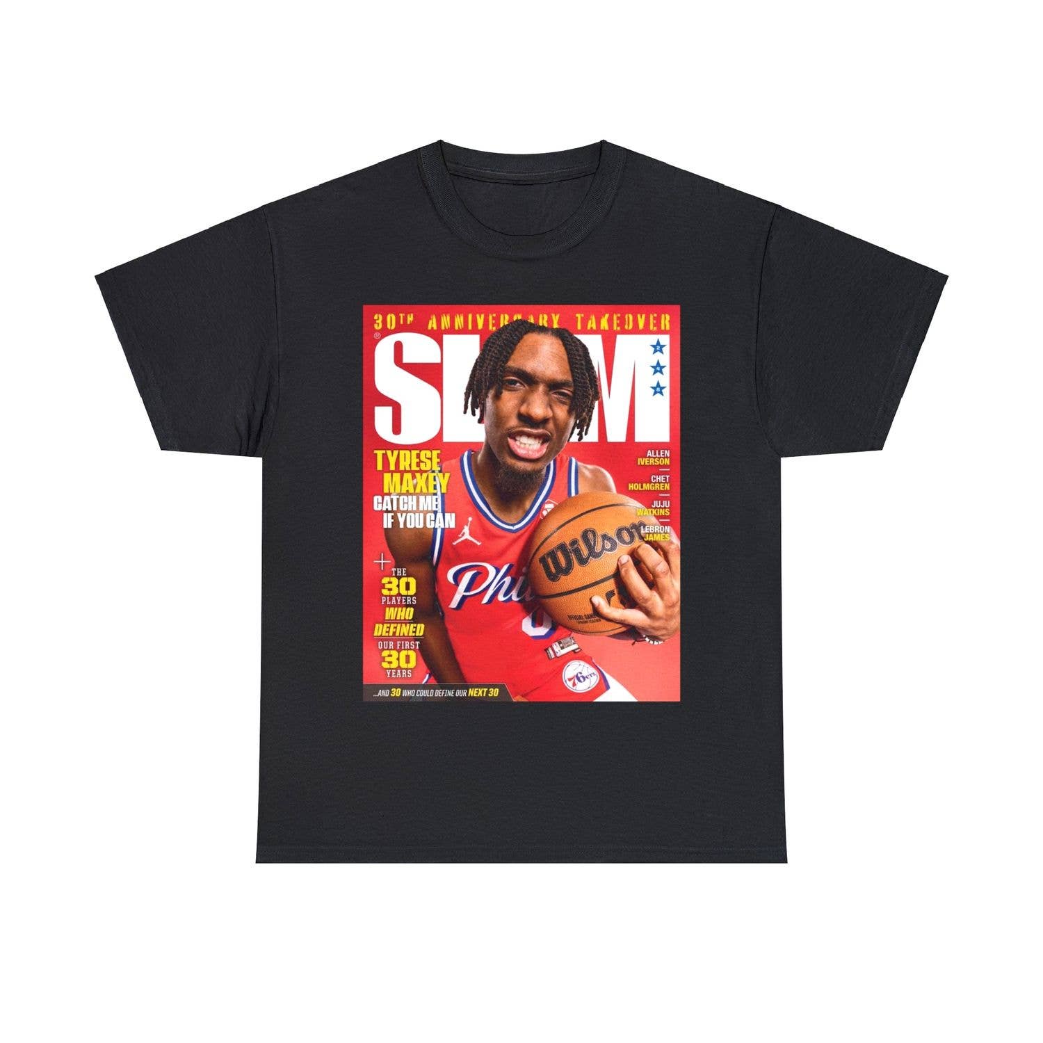 Tyrese Maxey Philadelphia 76Ers Nba Slam Cover Graphic Tee Unisex T-shirt, Sweatshirt, Hoodie, Long Sleeve Tee - T-Shirt, Sweatshirt, Hoodie