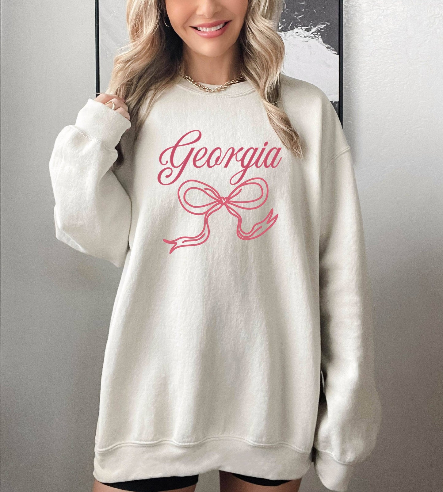 Bow Sweatshirt, Georgia Sweatshirt, Coquette, Girly Unisex T-shirt, Sweatshirt, Hoodie, Long Sleeve Tee - T-Shirt, Sweatshirt, Hoodie