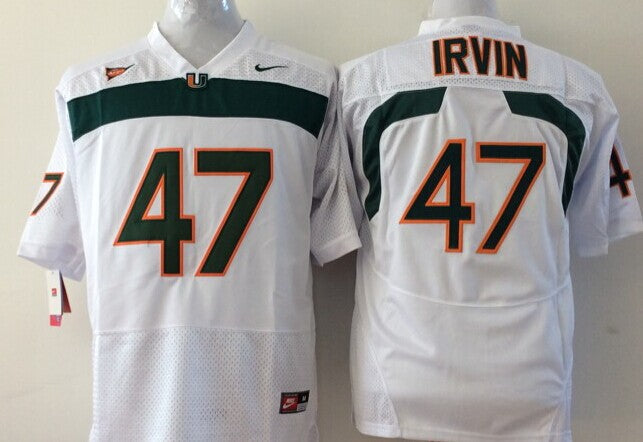 Men's Miami Hurricanes Michael Irvin #47 White Team Football Jersey football jersey product view 1