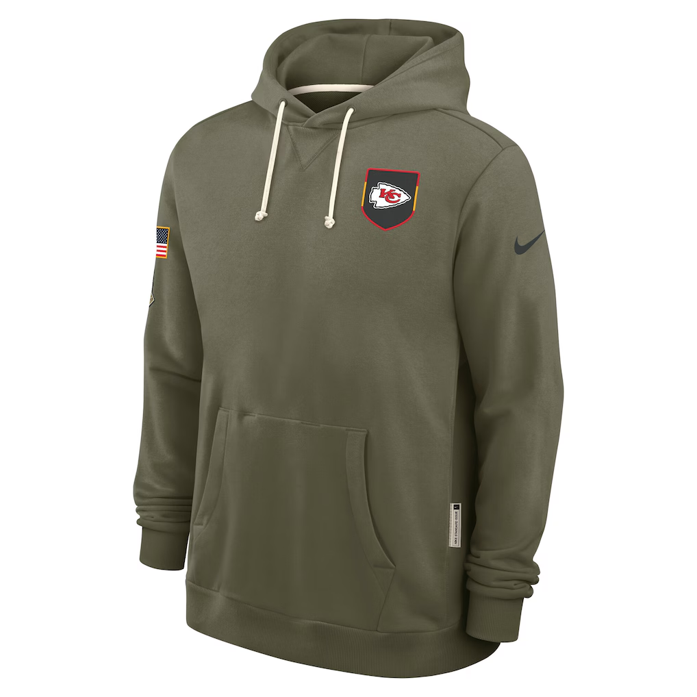 Men's Kansas City Chiefs Olive 2025 Salute to Service Sideline Standard Issue Dri-FIT Hoodie football jersey product view 2