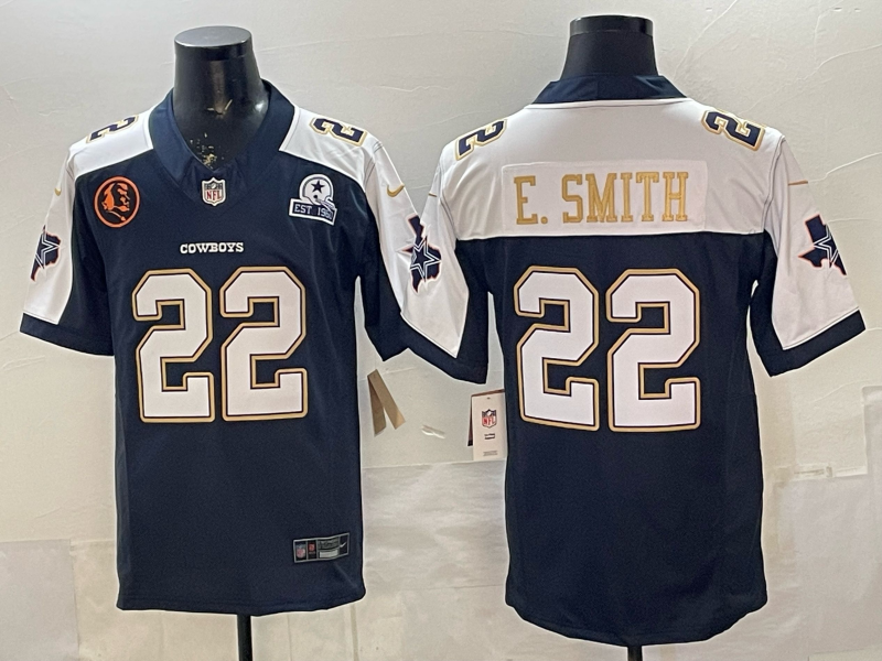 Men's Dallas Cowboys Emmitt Smith #22 Navy Game Team Jersey football jersey product view 1
