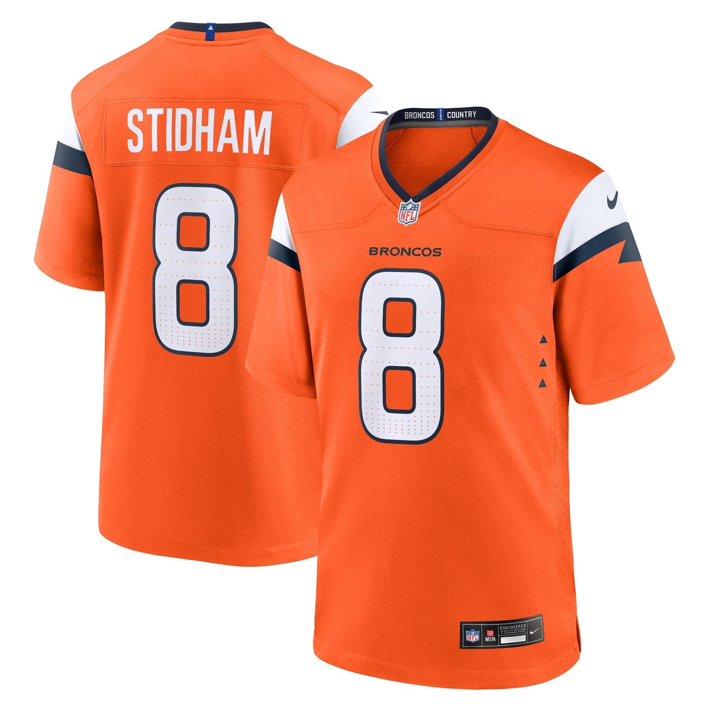 Denver Broncos Jarrett Stidham Orange Team Game Jersey football jersey product view 1