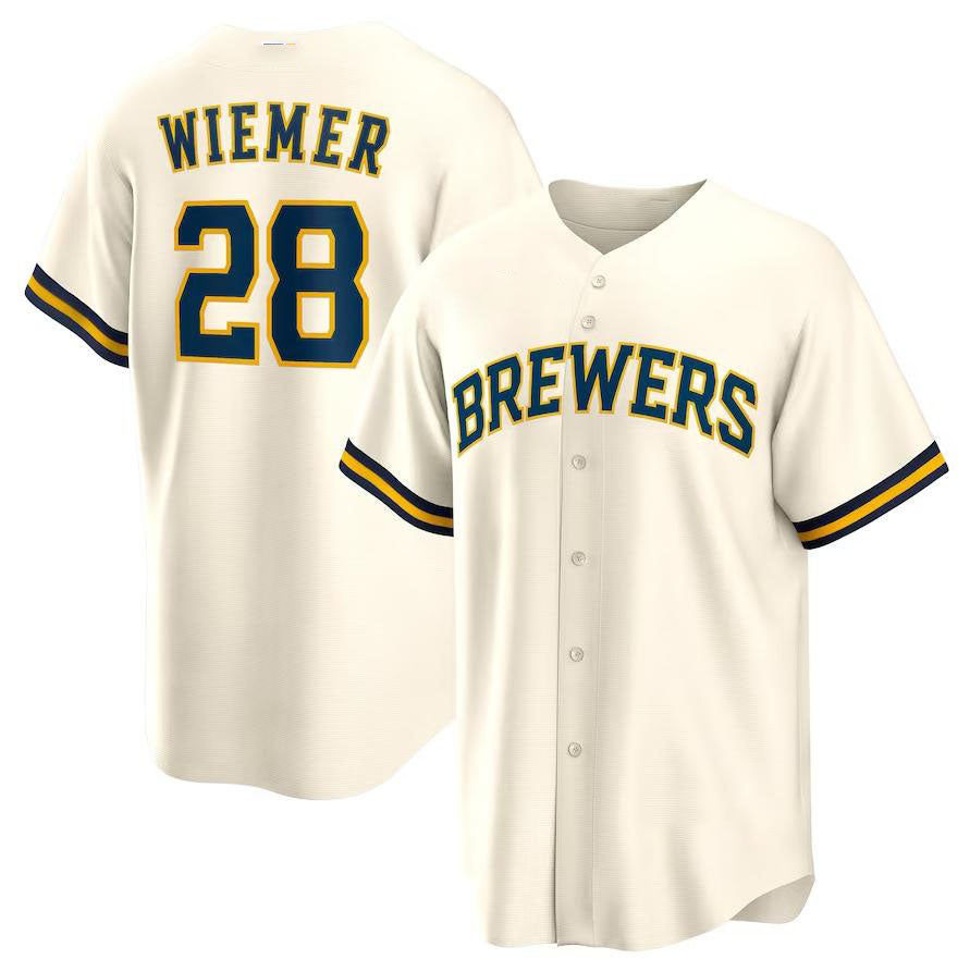 Milwaukee Brewers #28 Joey Wiemer Cream Alternate Replica Player Jersey Baseball Jerseys baseball jersey product view 1