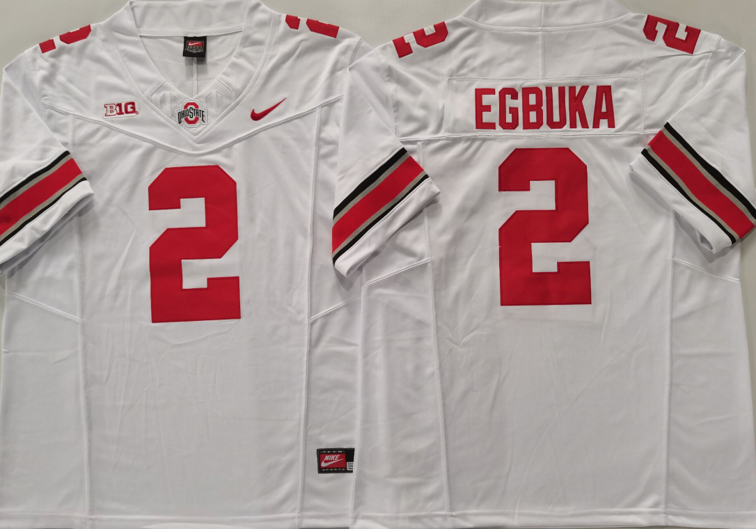 Men's Ohio State Buckeyes Emeka Egbuka #2 White Game Jersey sports jersey product view 1