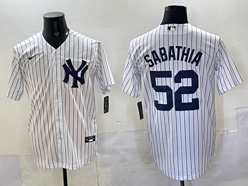Men's New York Yankees CC Sabathia White Replica Player Jersey baseball jersey product view 1