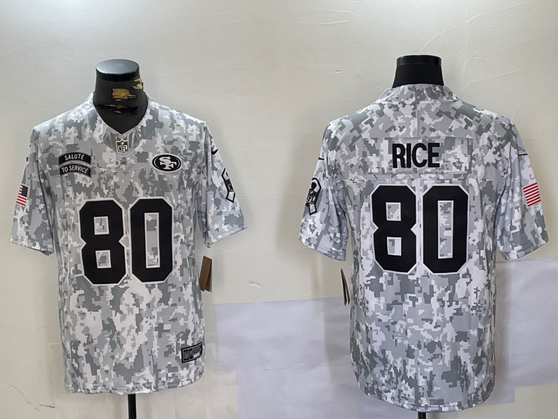 Men's San Francisco 49ers Jerry Rice Arctic Camo 2024 Salute to Service Retired Player Limited Jersey football jersey product view 1