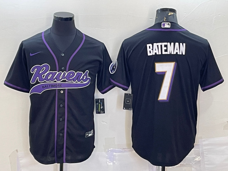 Men's Baltimore Ravens Rashod Bateman Black Game Jersey Joint Edition football jersey product view 1