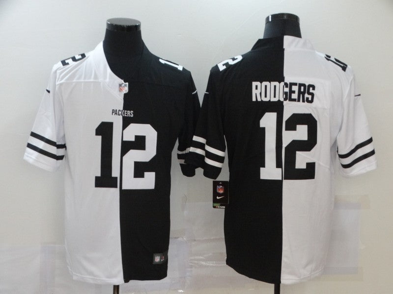 Men's Green Bay Packers Aaron Rodgers #12 Black/White Game Jersey1 football jersey product view 1