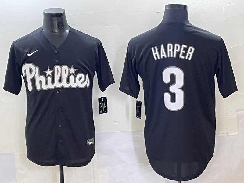 Men's Philadelphia Phillies Bryce Harper Black Lights Out Replica Jersey baseball jersey product view 1