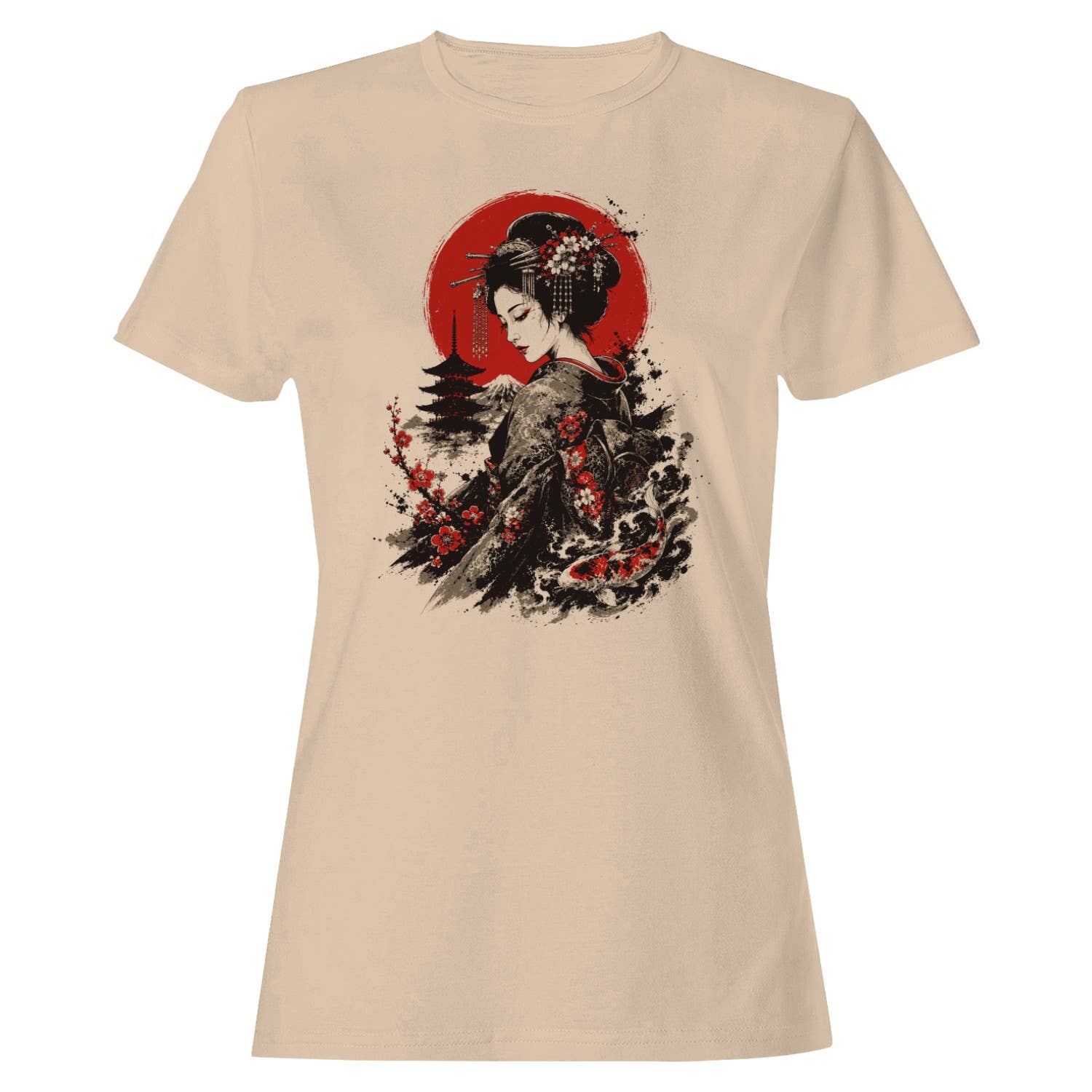 Japanese Geisha Red Sun Sakura Women's T-Shirt Unisex T-shirt, Sweatshirt, Hoodie, Long Sleeve Tee - T-Shirt, Sweatshirt, Hoodie