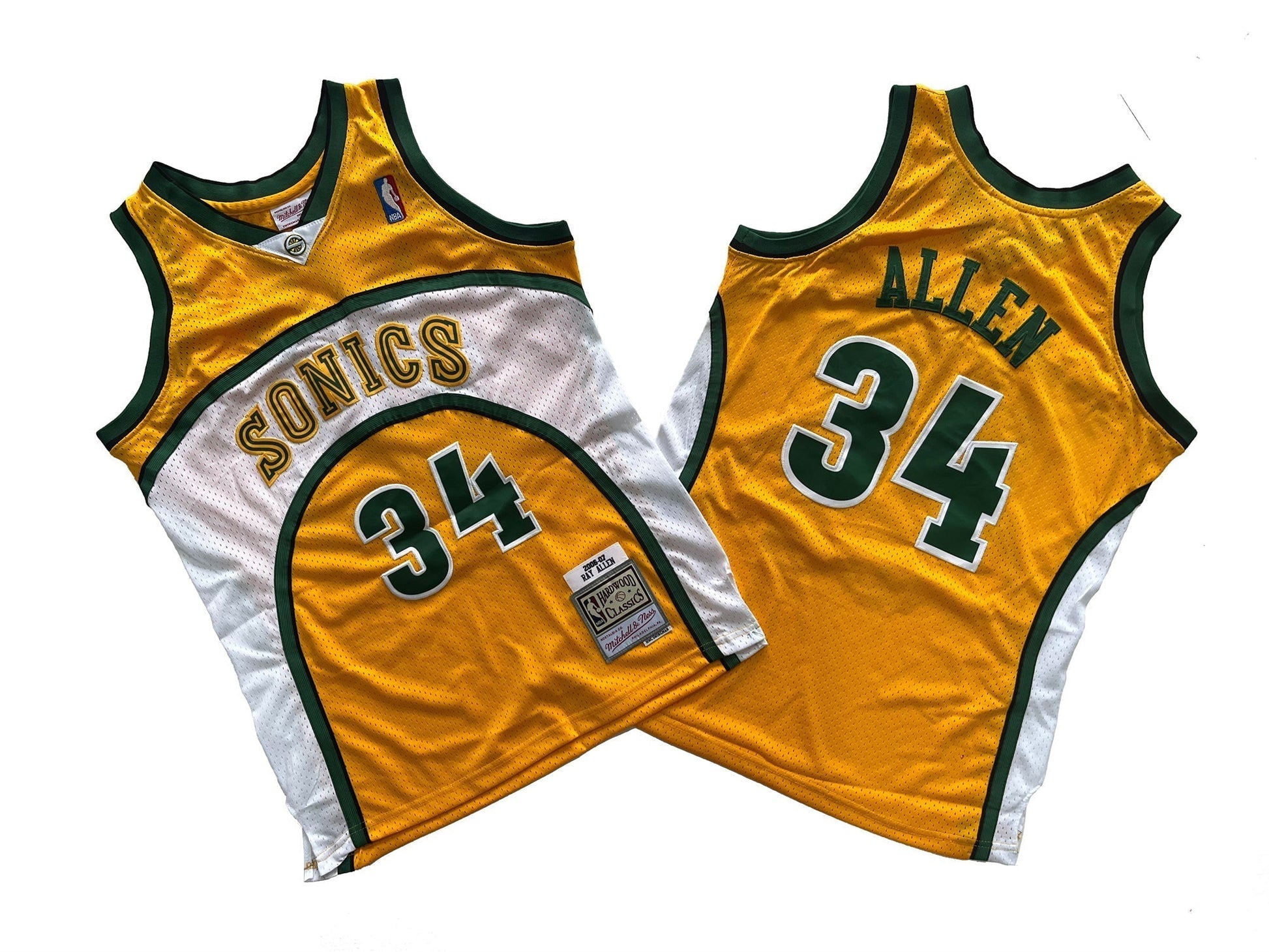 SuperSonics No. 34 yellow 06-07 season Mitchell retro jersey - Ray Allen basketball jersey product view 1