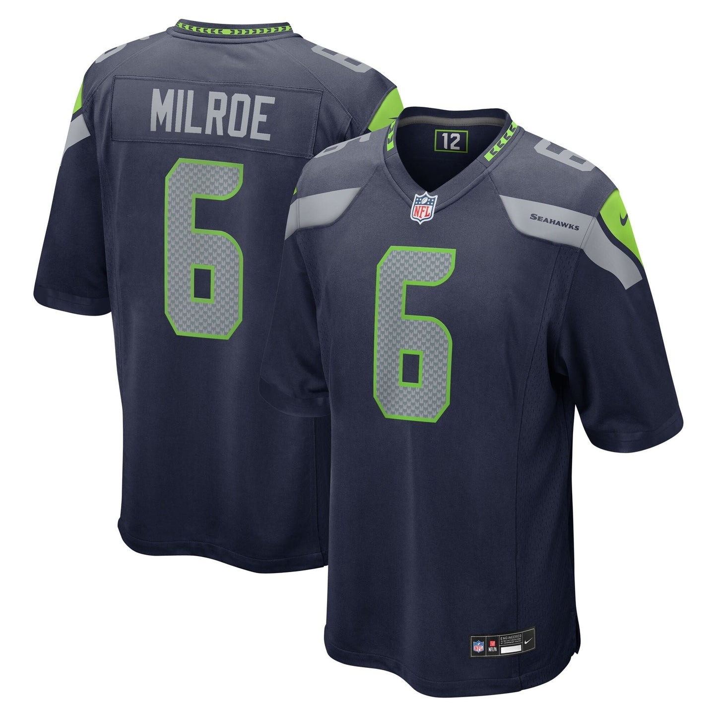 Seattle Seahawks Jalen Milroe College Navy 2025 NFL Draft Game Jersey football jersey product view 1