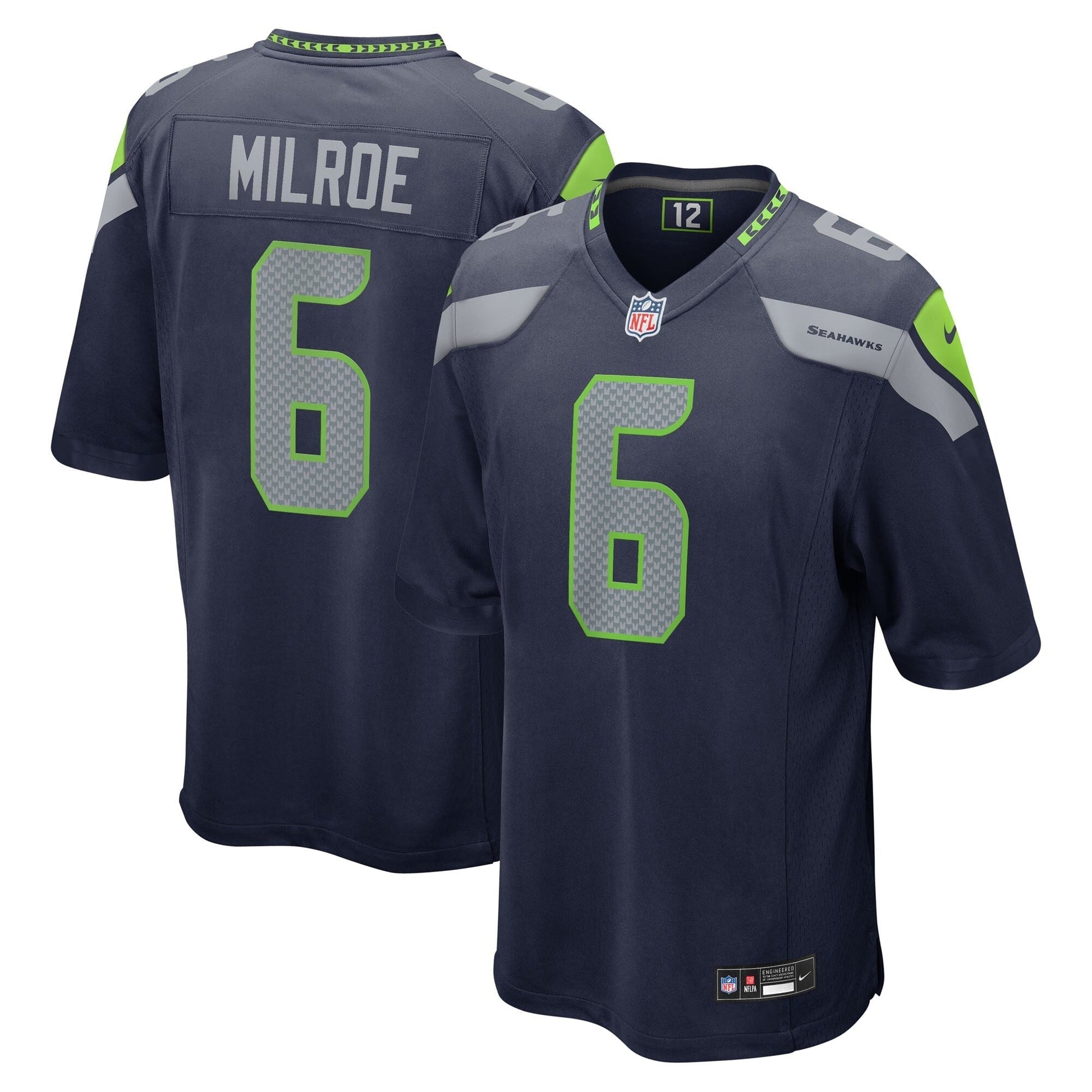 Seattle Seahawks Jalen Milroe College Navy 2025 NFL Draft Game Jersey football jersey product view 1