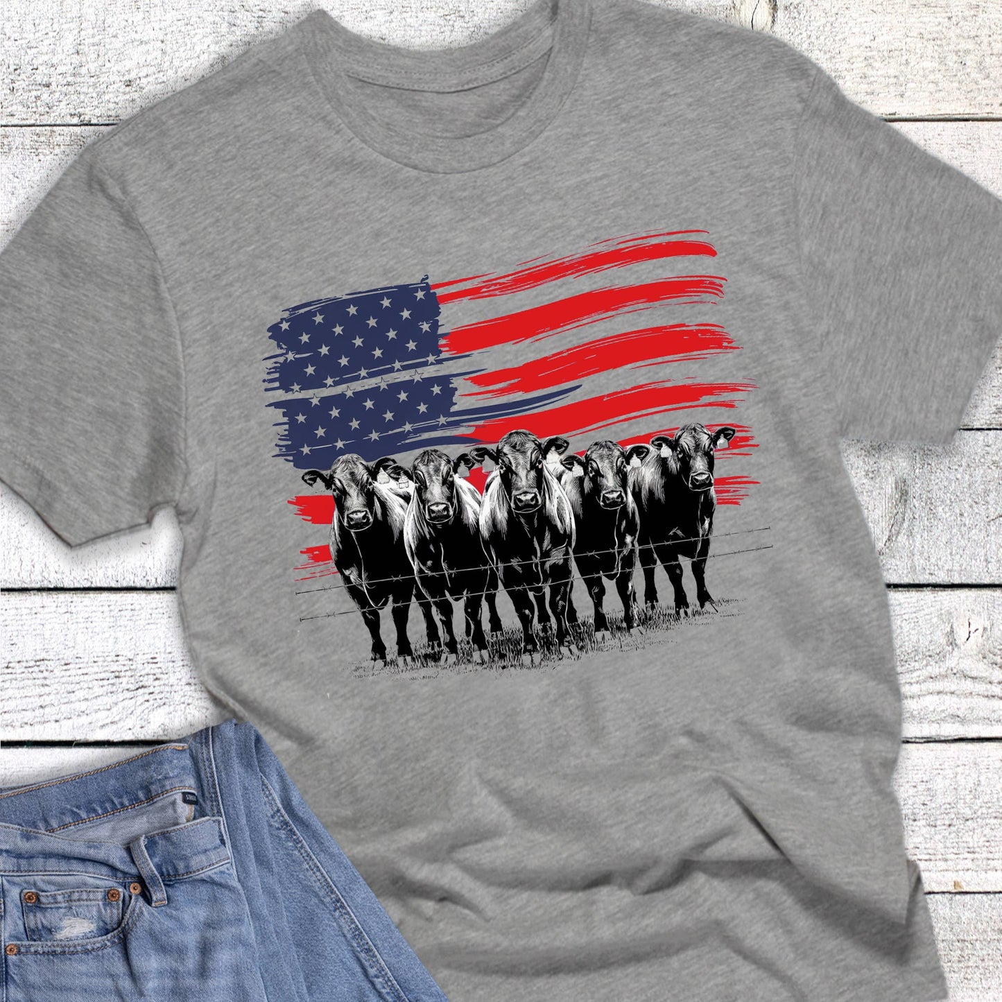 Patriotic Cows and Flag Western Graphic Tee Unisex T-shirt, Sweatshirt, Hoodie, Long Sleeve Tee - T-Shirt, Sweatshirt, Hoodie