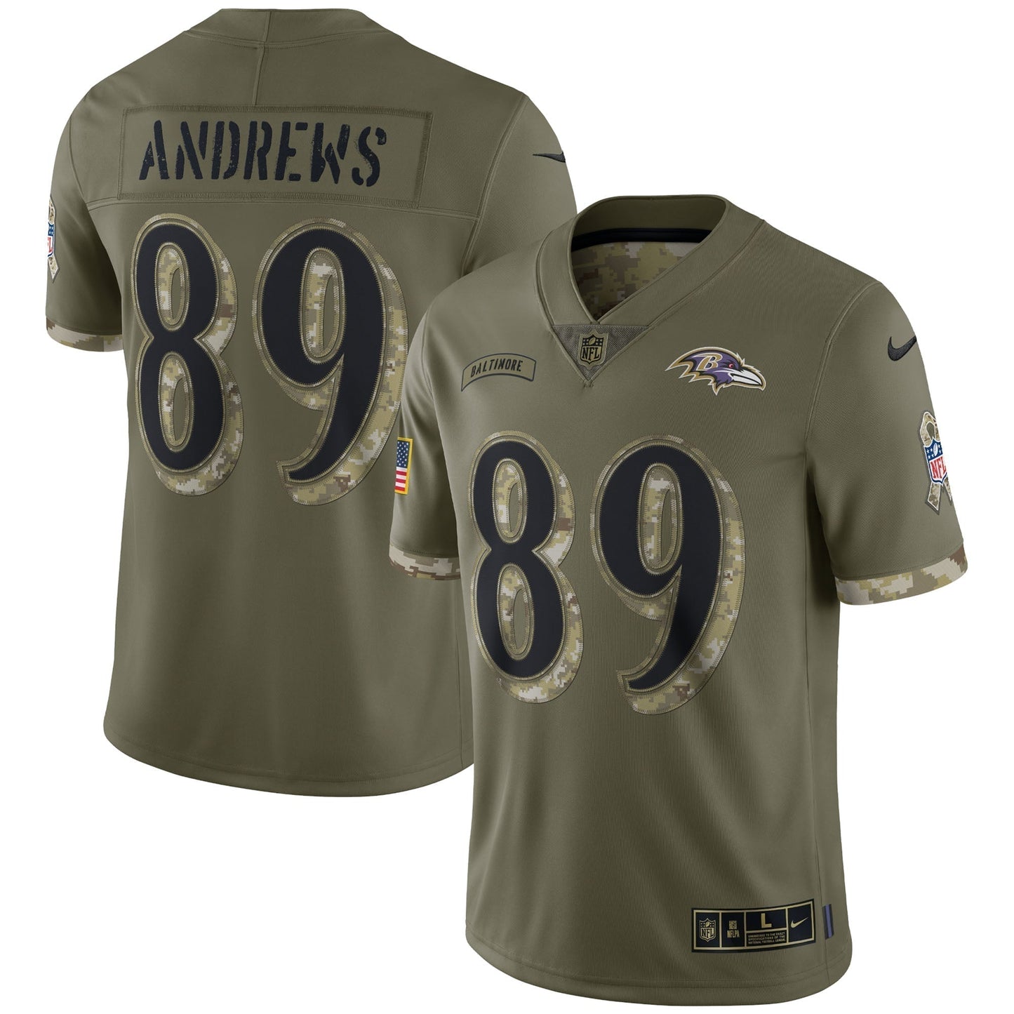 Mark Andrews Baltimore Ravens 2022 Salute To Service Limited Jersey - Olive football jersey product view 1