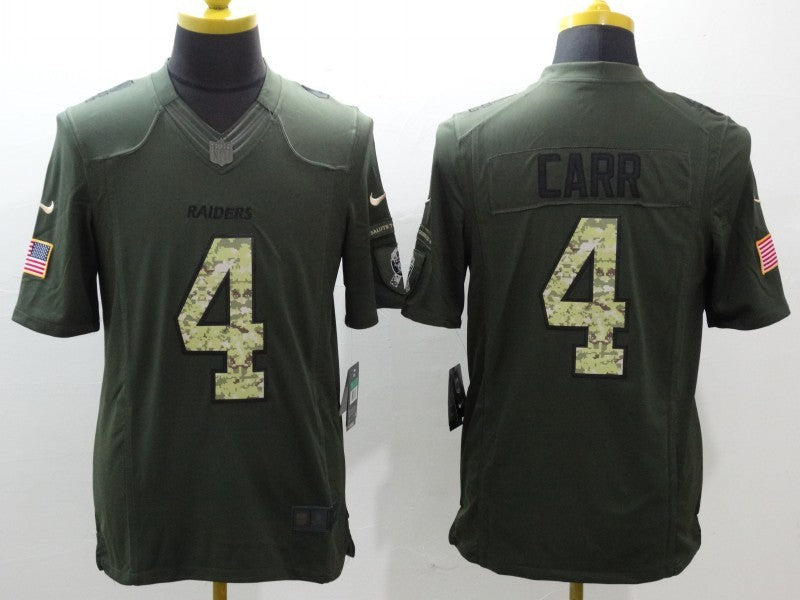 Men's Las Vegas Raiders Derek Carr #4 Army Green Game Jersey1 football jersey product view 1