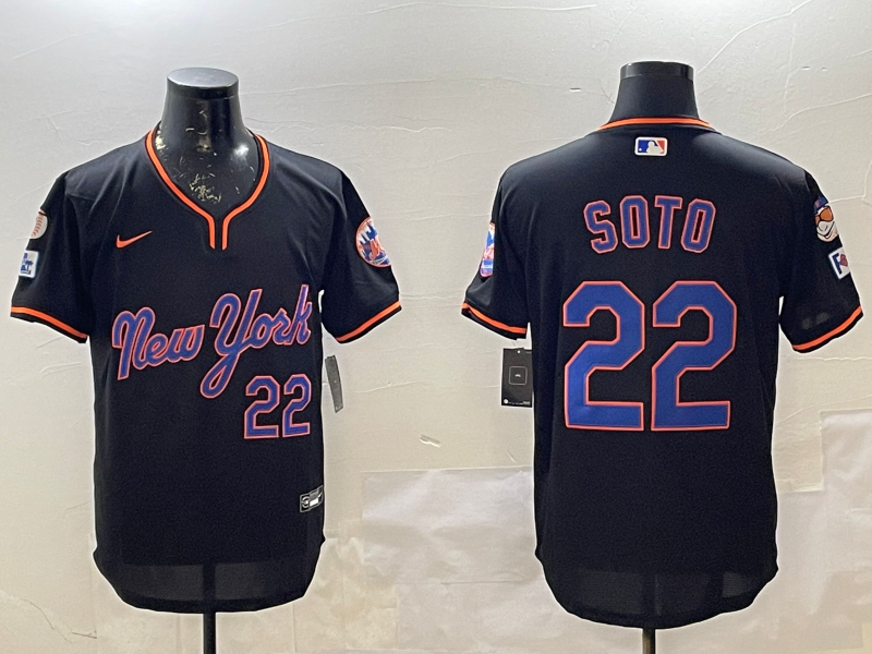 Men's New York Mets Juan Soto #22 Black Replica Player Jersey baseball jersey product view 1