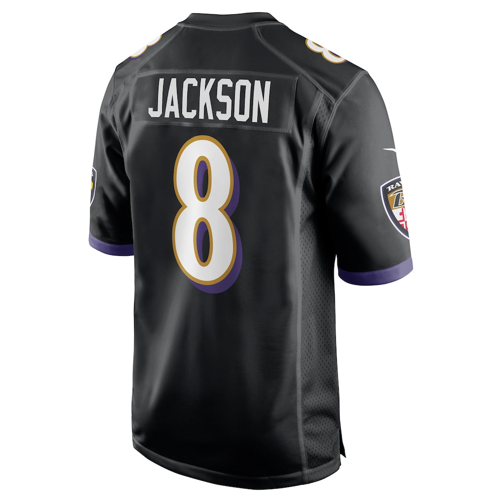 B.Ravens #8 Lamar Jackson Black Alternate Game Jersey football jersey product view 1