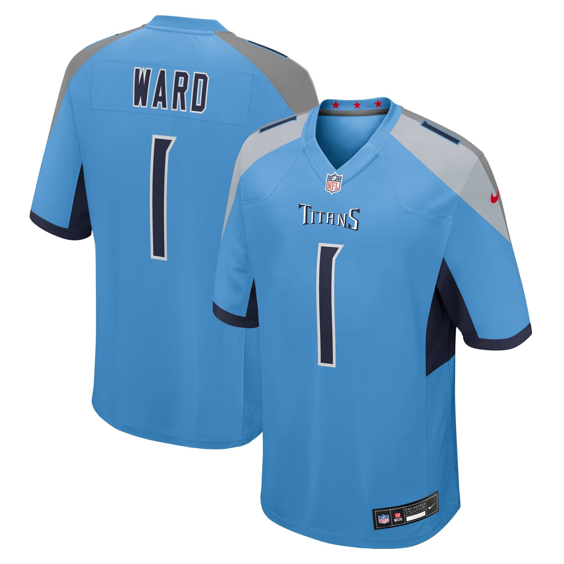 Tennessee Titans Cameron Ward Light Blue 2025 NFL Draft First Round Pick Game Jersey football jersey product view 1