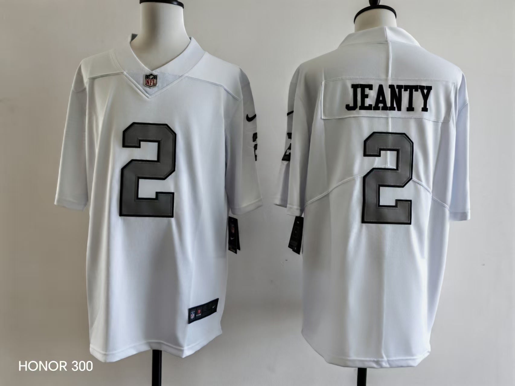 Men's Oakland Raiders Ashton Jeanty Jersey - White-Silver Numbers football jersey product view 1