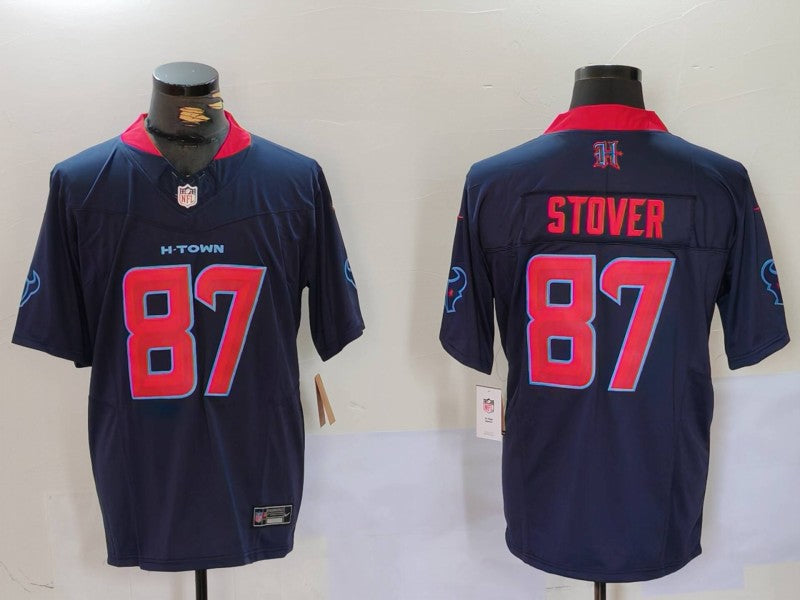 Men's Houston Texans Cade Stover Navy 2nd Alternate Game Jersey football jersey product view 1