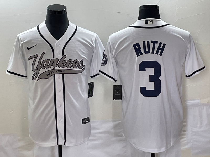 Men's New York Yankees Babe Ruth #3 White Player Jersey Joint Edition baseball jersey product view 1