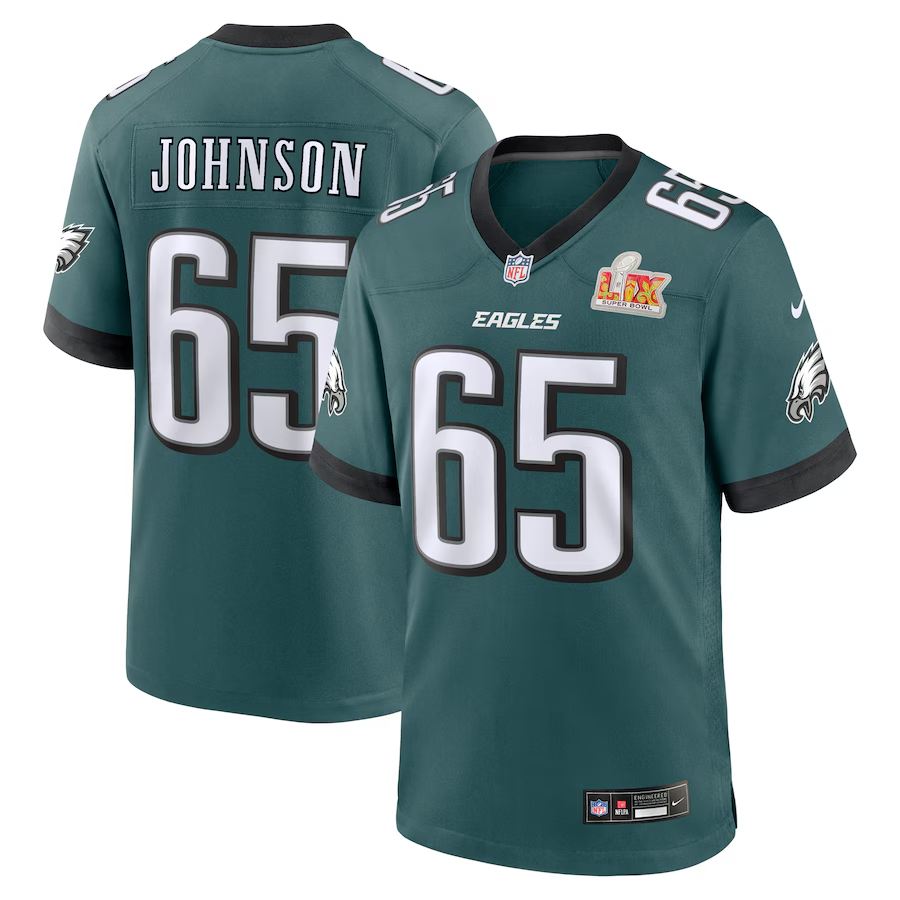 Men's Philadelphia Eagles Lane Johnson Midnight Green Super Bowl LIX Game Player Jersey football jersey product view 1