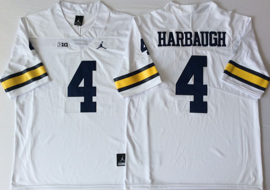 Men's Michigan Wolverines Jim Harbaugh White Alumni Player Game Jersey sports jersey product view 1