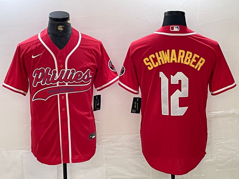 Men's Philadelphia Phillies Kyle Schwarber #12 Red Player Jersey Joint Edition baseball jersey product view 1