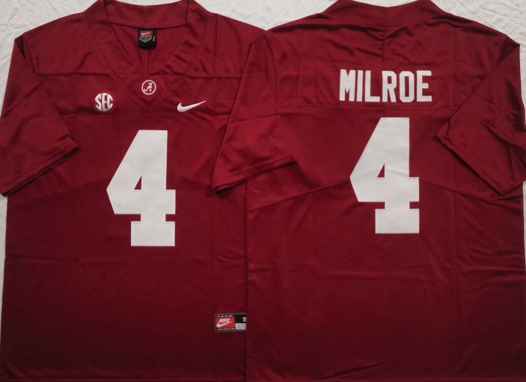 Men's Alabama Crimson Tide Jalen Milroe Red Game Jersey sports jersey product view 1