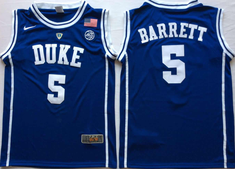 Men's Duke Blue Devils RJ Barrett Blue Player Jersey sports jersey product view 1