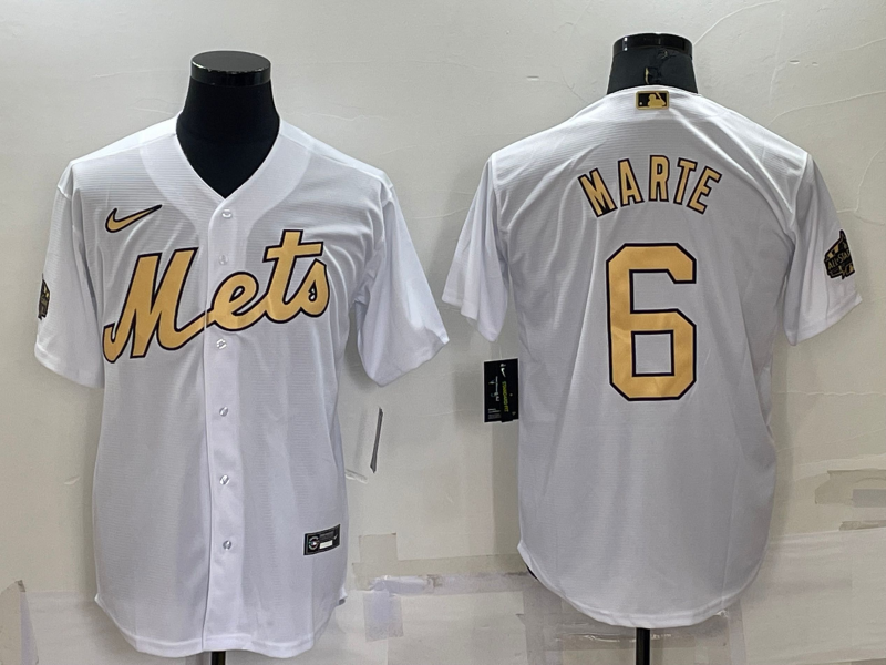 Men's New York Mets Starling Marte #6 White Replica Baseball Jersey1 baseball jersey product view 1