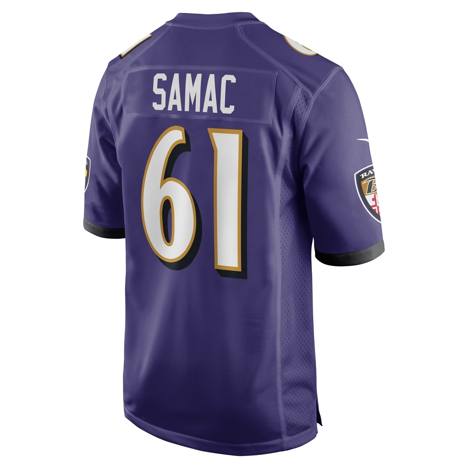 Nick Samac Baltimore Ravens Team Game Jersey - Purple football jersey product view 3