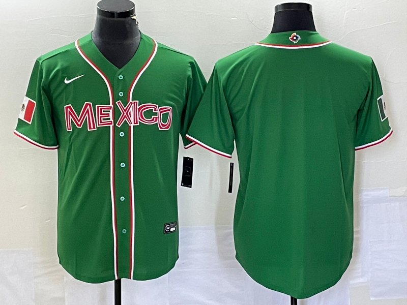 Men's 2023 World Baseball Classic Mexico Green Blank Jersey baseball jersey product view 1