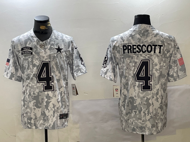 Men's Dallas Cowboys Dak Prescott #4 Arctic Camo 2024 Salute to Service Limited Jersey1 football jersey product view 1