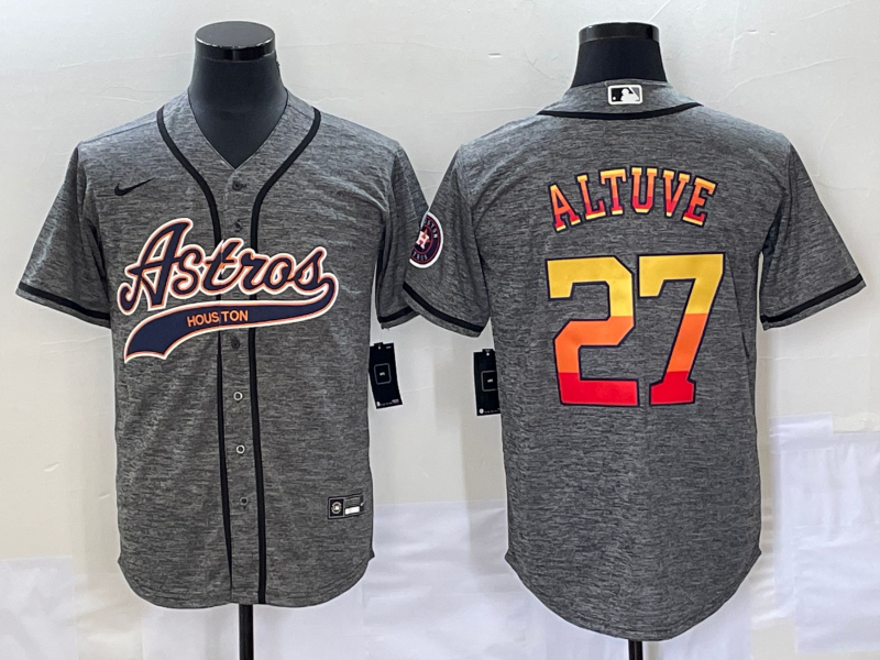 Men's Houston Astros Jose Altuve #27 Gray Replica Player Jersey1 Joint Edition baseball jersey product view 1
