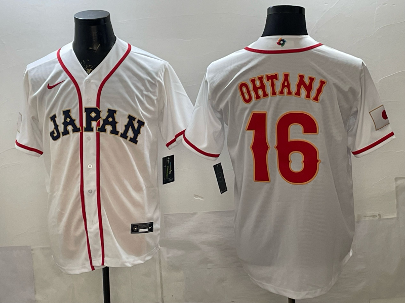 Men's Japan Baseball Shohei Ohtani #16 White 2026 World Baseball Classic Player Jersey baseball jersey product view 1