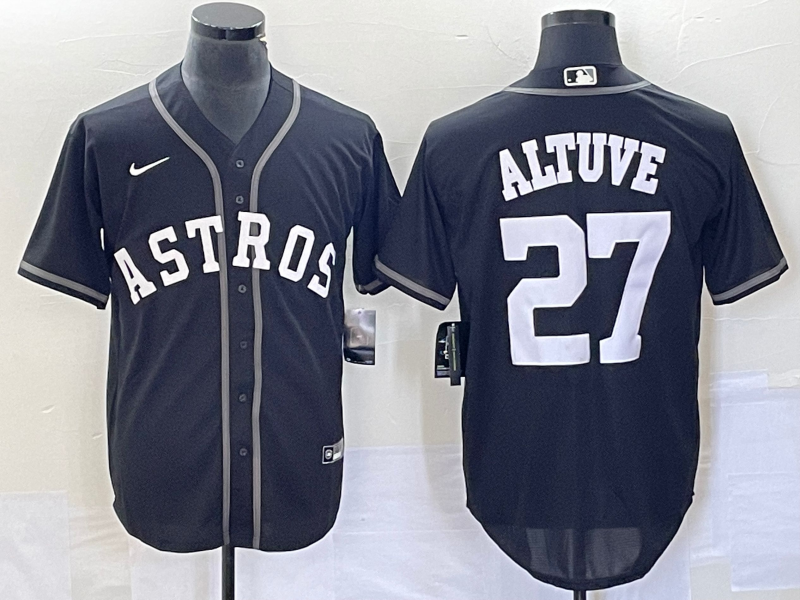 Men's Houston Astros Jose Altuve #27 Black Replica Team Jersey1 baseball jersey product view 1