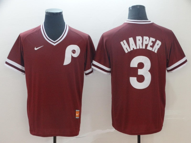 Men's Philadelphia Phillies Bryce Harper #3 Red Replica Player Jersey baseball jersey product view 1