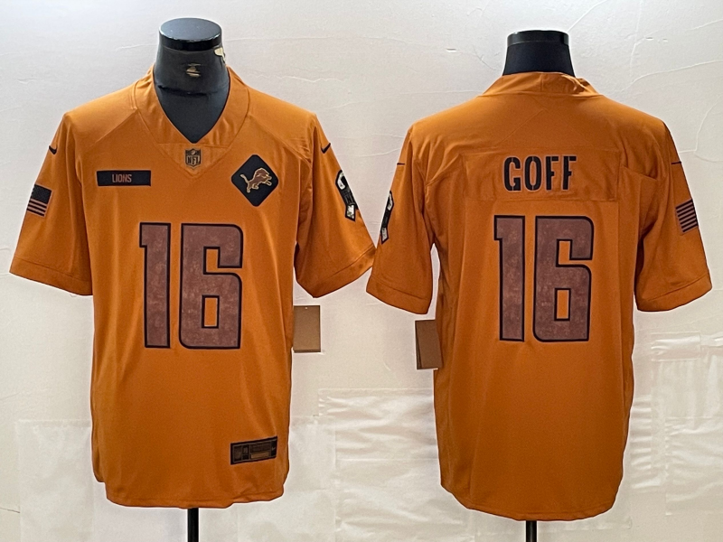 Men's Detroit Lions Jared Goff Brown 2023 Salute To Service Limited Jersey football jersey product view 1
