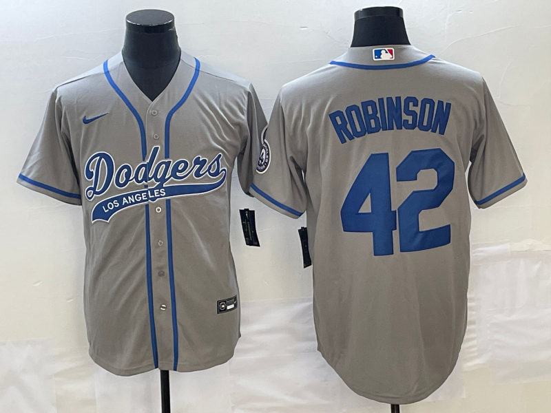Men's Los Angeles Dodgers Jackie Robinson Gray Player Jersey Joint Edition baseball jersey product view 1