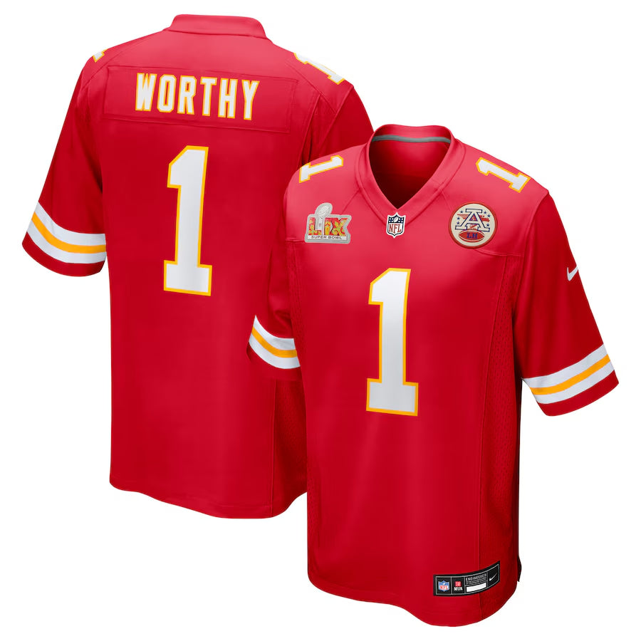 Men's Kansas City Chiefs Xavier Worthy Red Super Bowl LIX Game Jersey football jersey product view 1