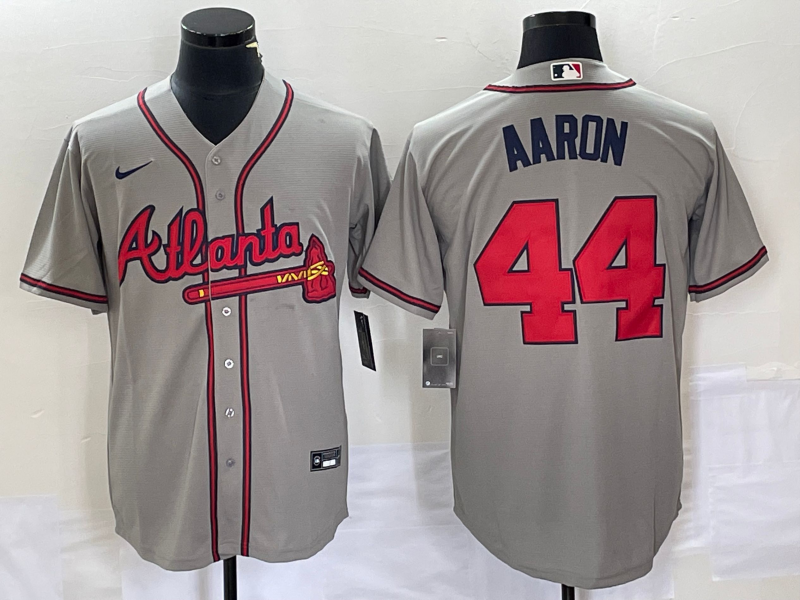 Men's Atlanta Braves Hank Aaron Gray Replica Player Jersey baseball jersey product view 1