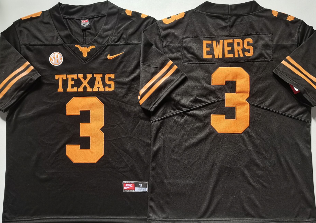 Men's Texas Longhorns Quinn Ewers Black Player Jersey sports jersey product view 1