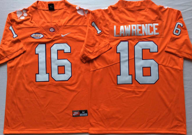 Men's Clemson Tigers Trevor Lawrence Orange Game Jersey sports jersey product view 1